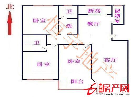 通盛三室两厅两卫，两室一厅向阳，有证