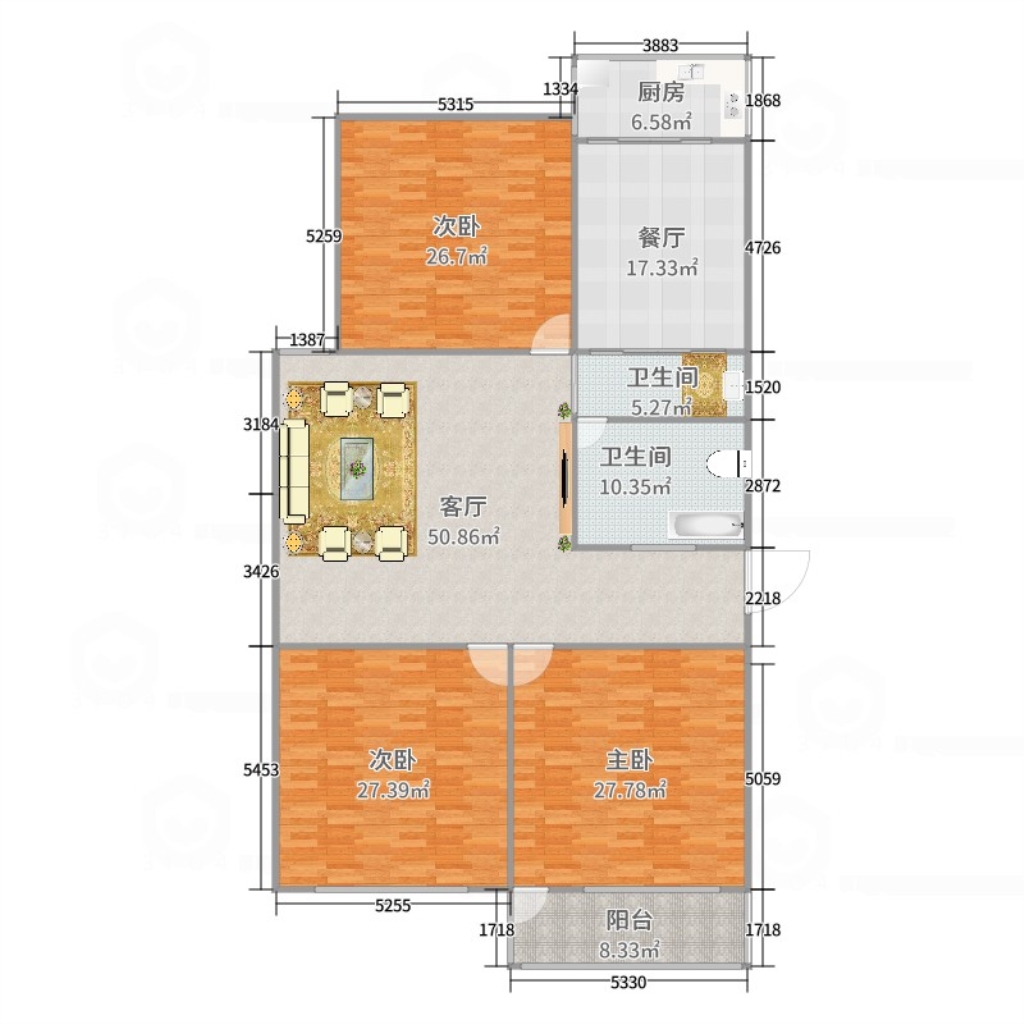 北安居小区2楼三室2厅86m293万送车位储藏室可贷款拎包住