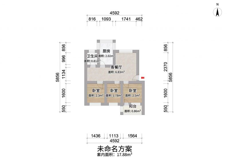 普通装修3室2厅1卫94m2800元/月